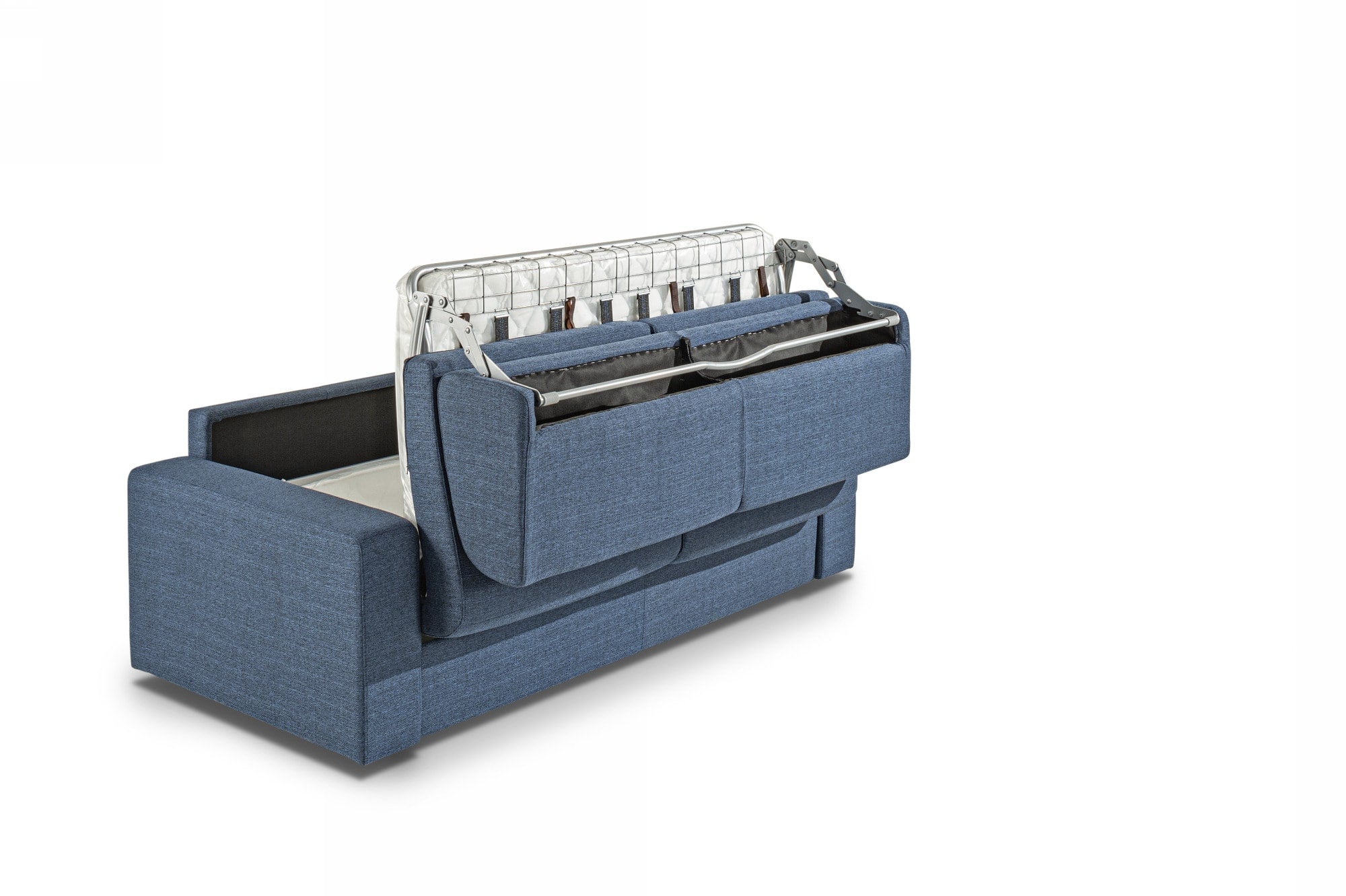 Modrest Made In Italy Urrita Modern Blue Fabric Sofa Bed With Full Size Mattress Model VGACURRITA-Q-BLUE