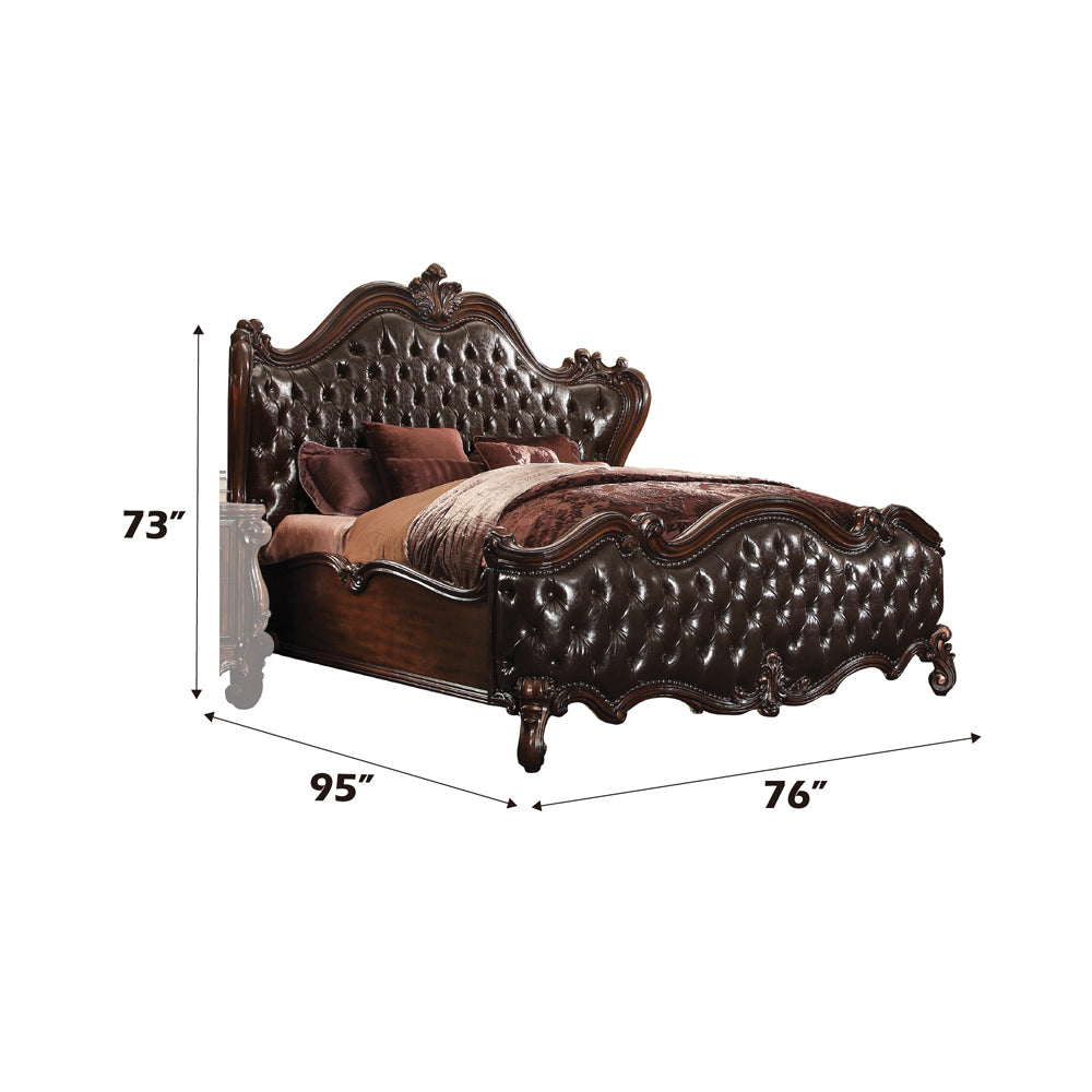 ACME Versailles Two Tone Dark Brown Synthetic Leather & Cherry Oak Queen Bed Model 21120Q