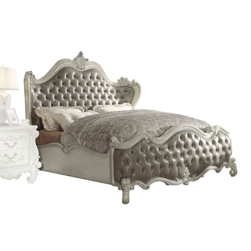 ACME Versailles Vintage Gray Synthetic Leather & Bone White California King Bed Model 21144CK