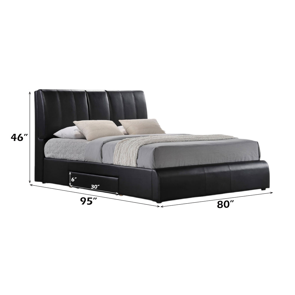ACME Kofi Black Synthetic Leather Eastern King Bed with Storage Model 21266EK
