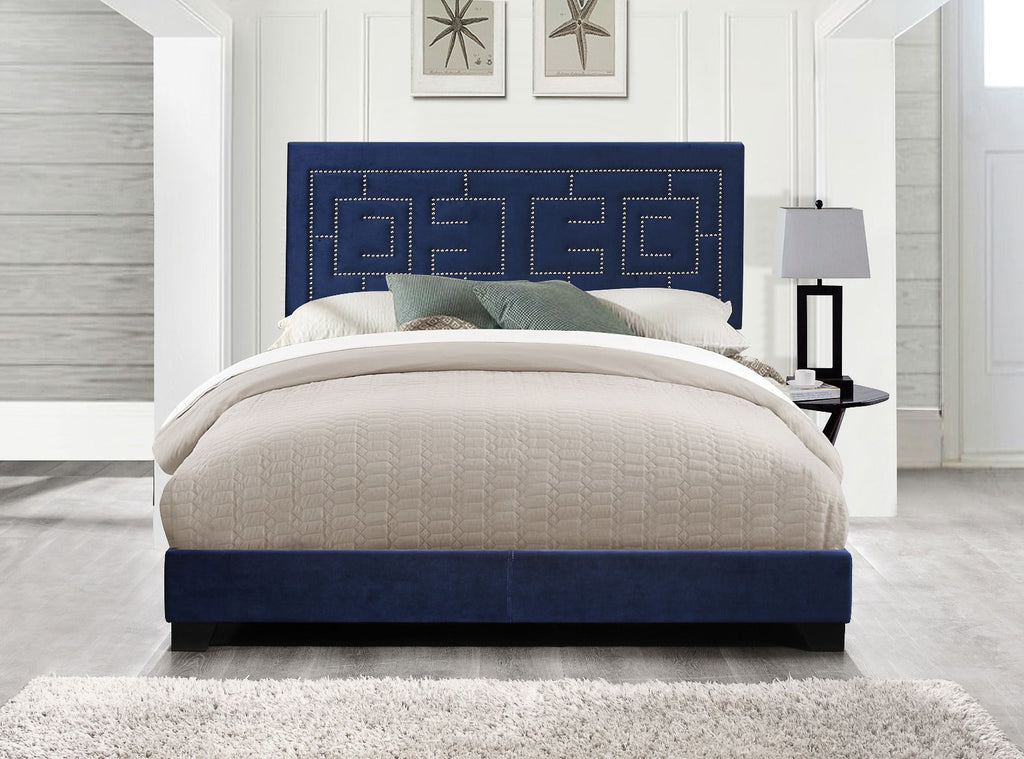 ACME Ishiko III Dark Blue Velvet Eastern King Bed Model 21637EK