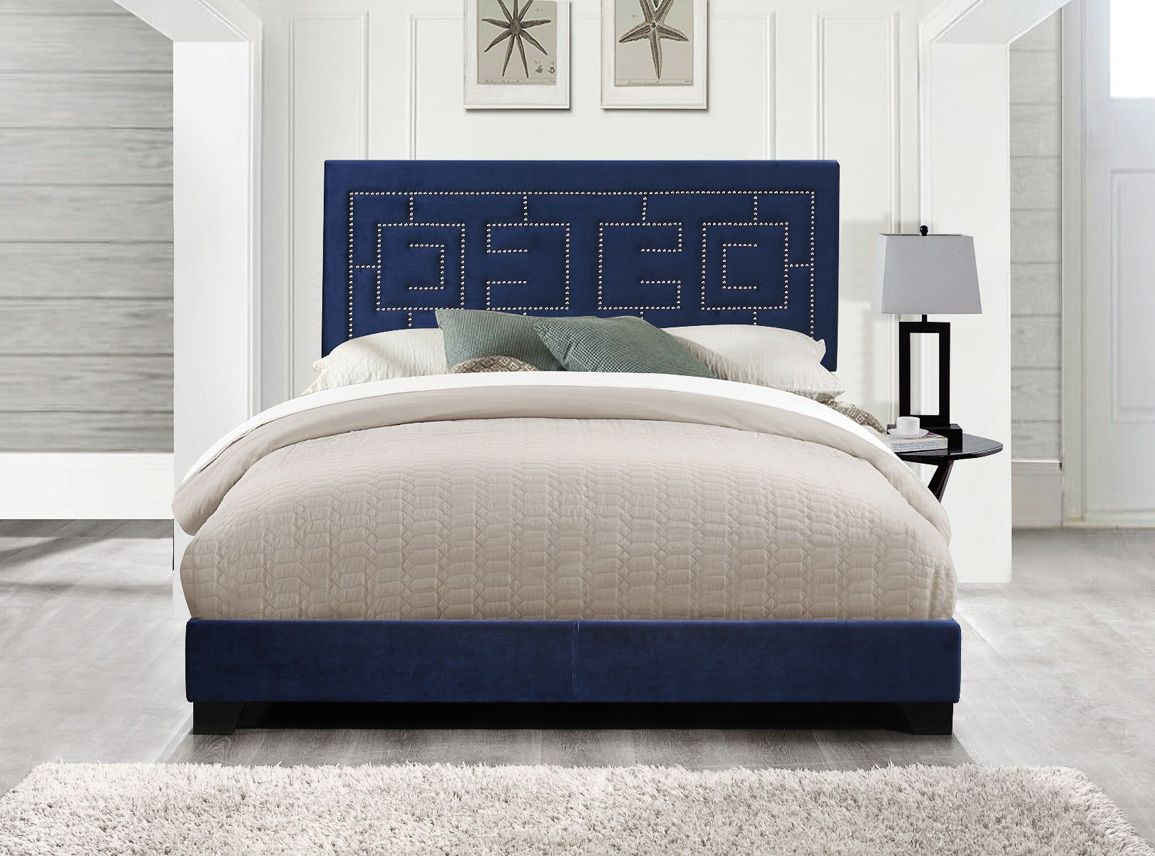 ACME Ishiko III Dark Blue Velvet Eastern King Bed Model 21637EK