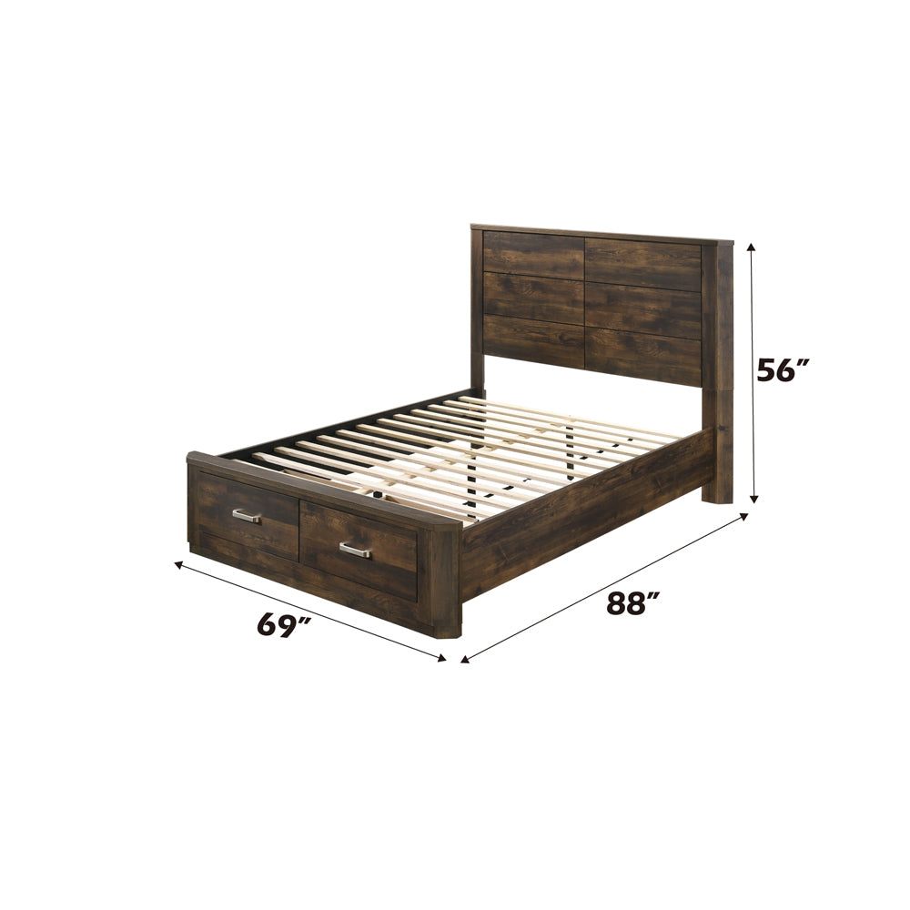 ACME Elettra Rustic Walnut Queen Bed with Storage Model 24200Q