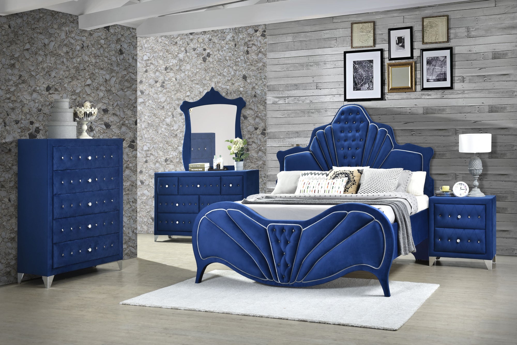 ACME Dante Blue Velvet Eastern King Bed Model 24217EK