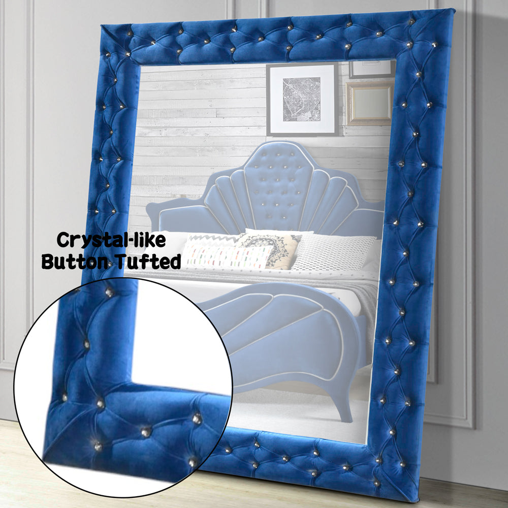 ACME Dante Blue Velvet Accent Floor Mirror Model 24238