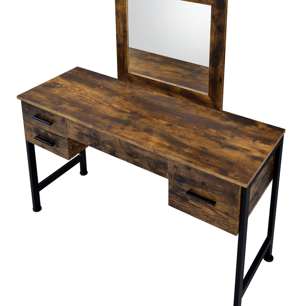 ACME Juvanth Rustic Oak & Black Vanity Desk & Mirror Model 24267