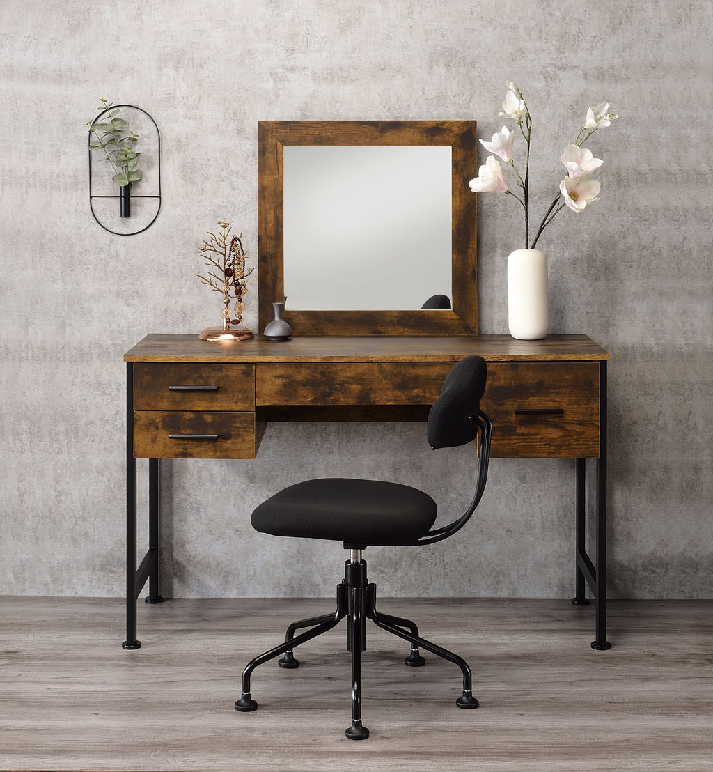 ACME Juvanth Rustic Oak & Black Vanity Desk & Mirror Model 24267