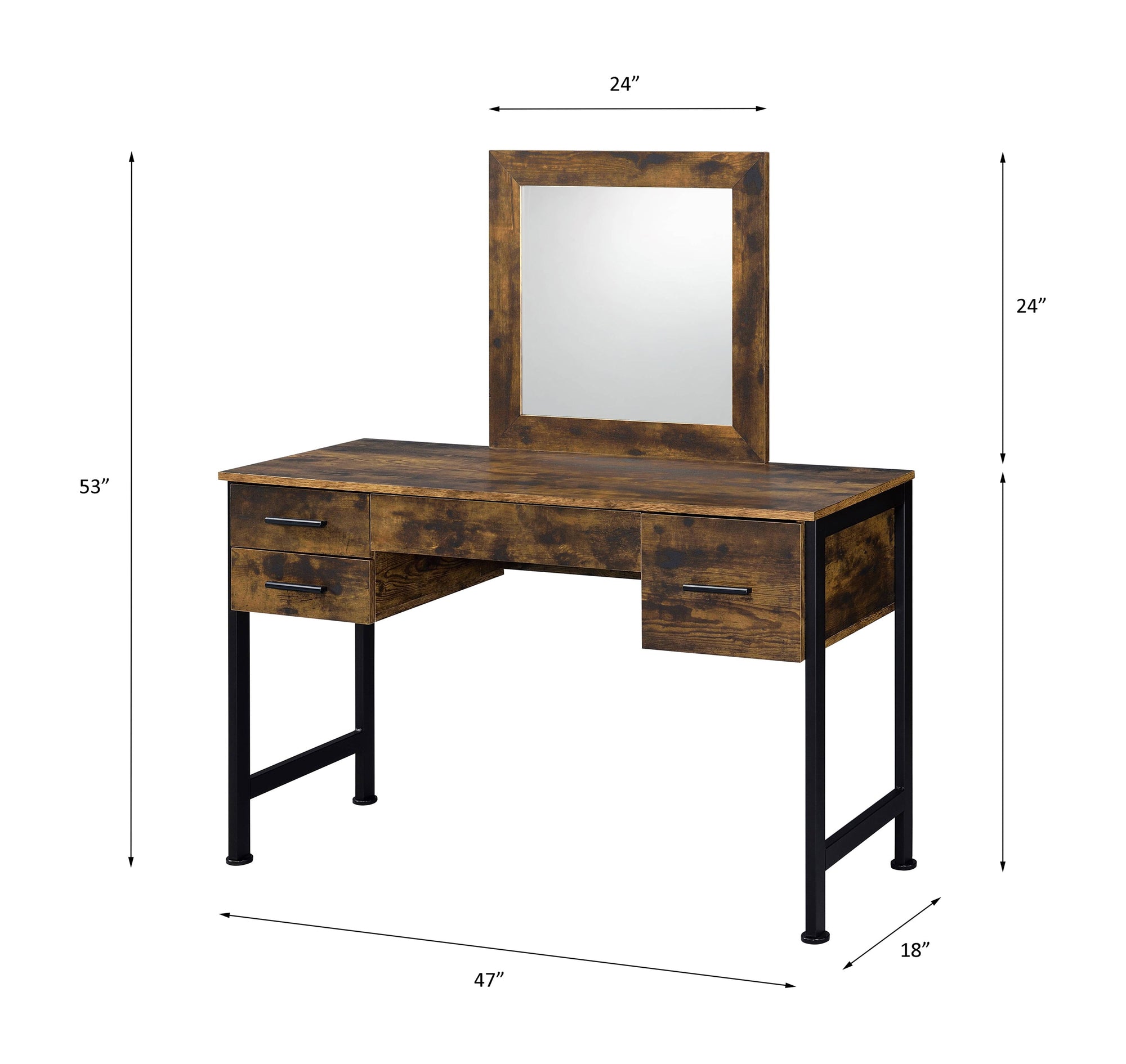 ACME Juvanth Rustic Oak & Black Vanity Desk & Mirror Model 24267