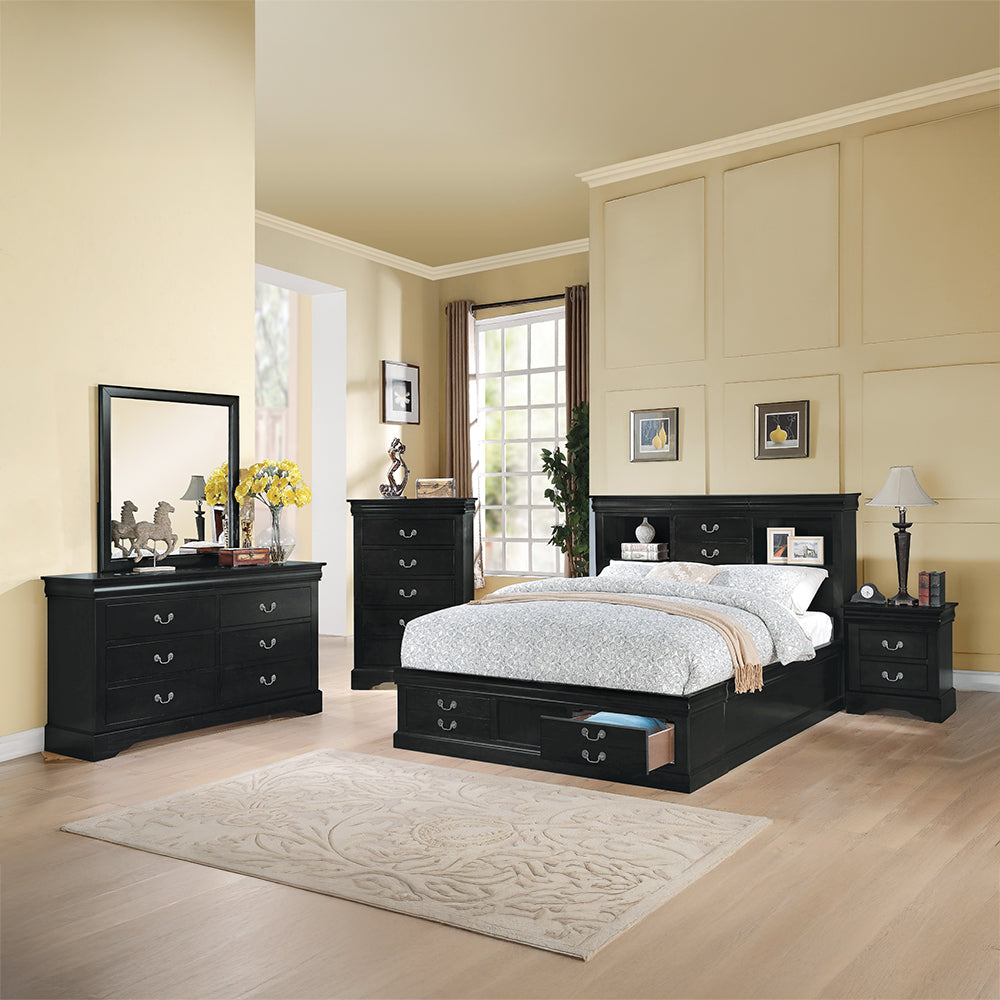 ACME Louis Philippe III Black Eastern King Bed with Storage Model 24387EK