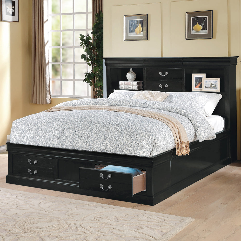 ACME Louis Philippe III Black Queen Bed with Storage Model 24390Q
