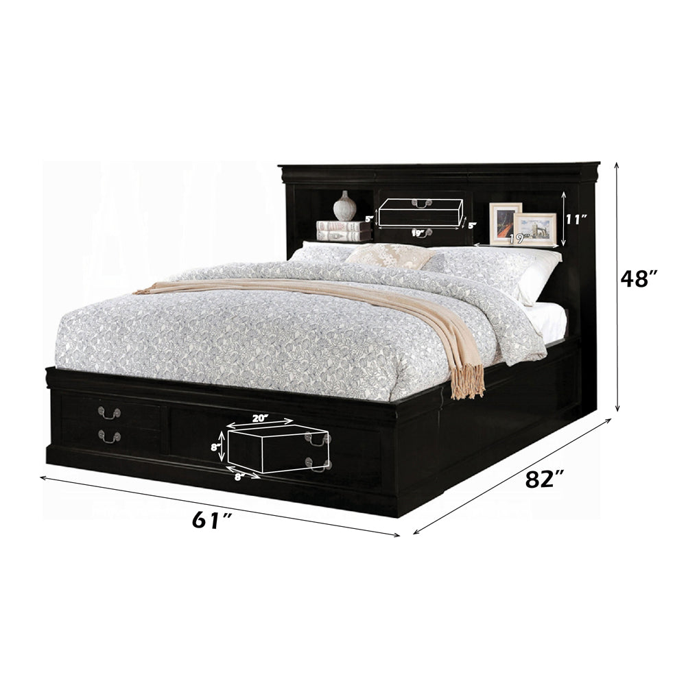 ACME Louis Philippe III Black Queen Bed with Storage Model 24390Q