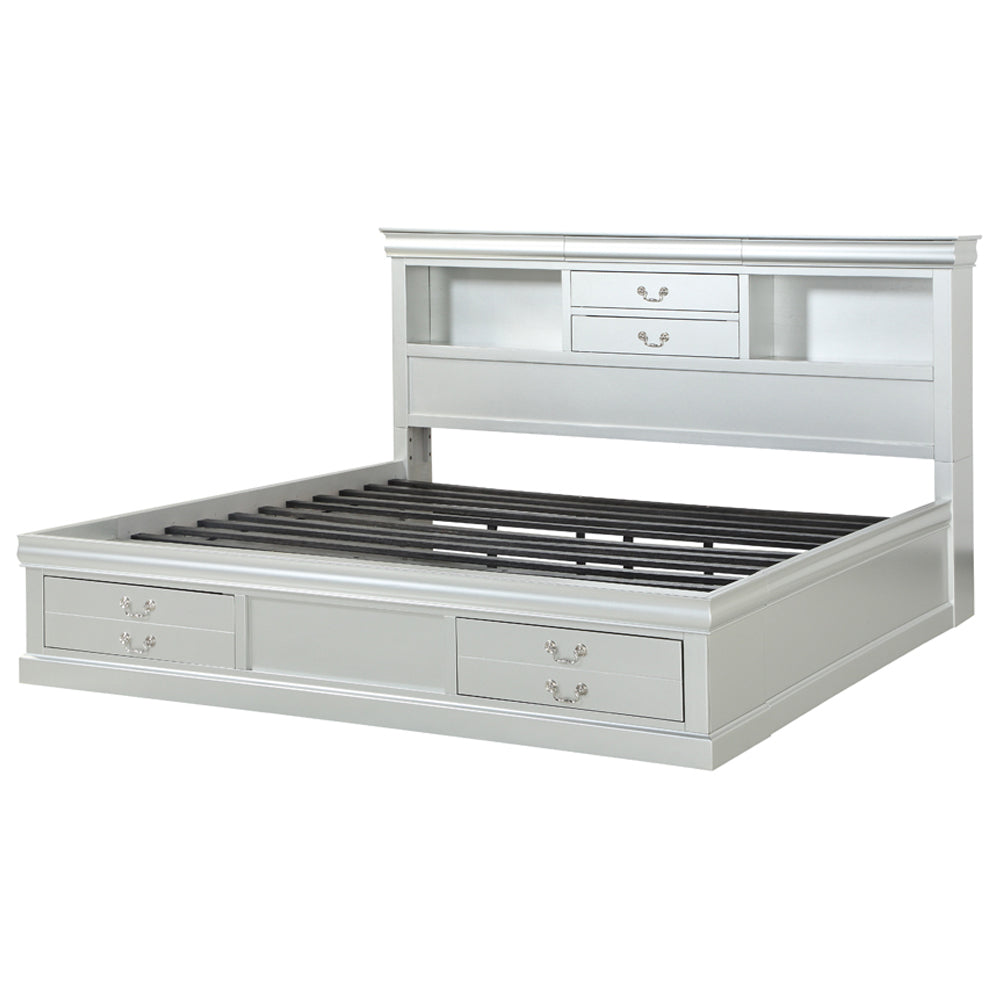 ACME Louis Philippe III Platinum Queen Bed with Storage Model 24920Q