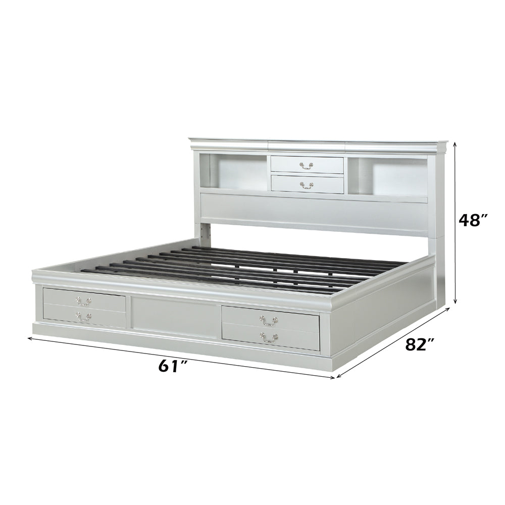 ACME Louis Philippe III Platinum Queen Bed with Storage Model 24920Q