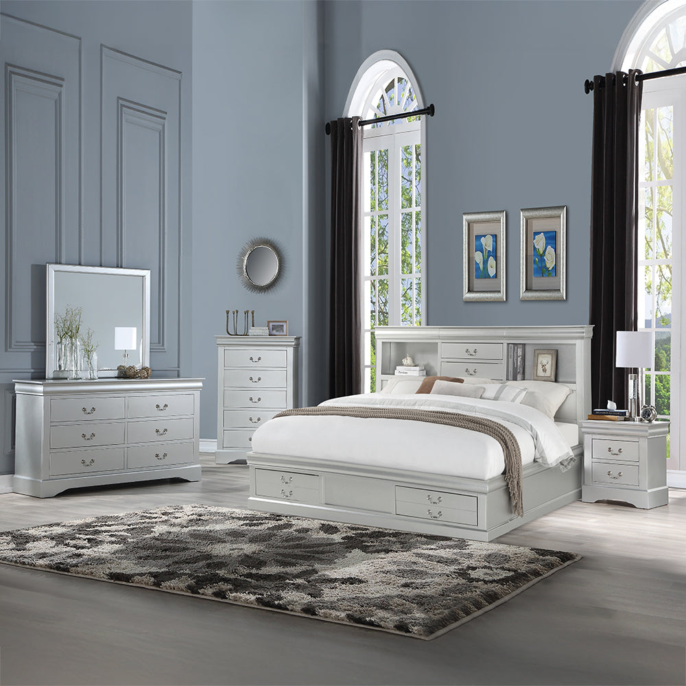 ACME Louis Philippe III Platinum Queen Bed with Storage Model 24920Q