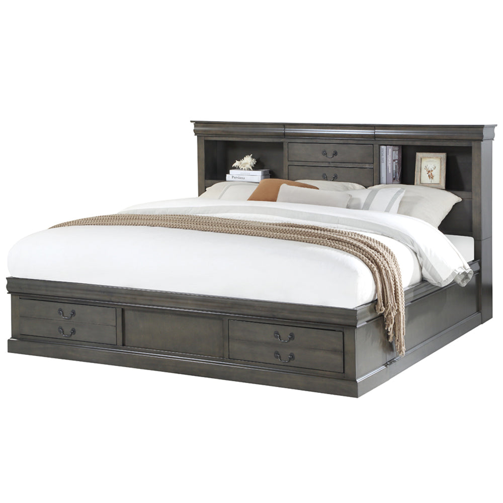 ACME Louis Philippe III Dark Gray Queen Bed with Storage Model 24930Q