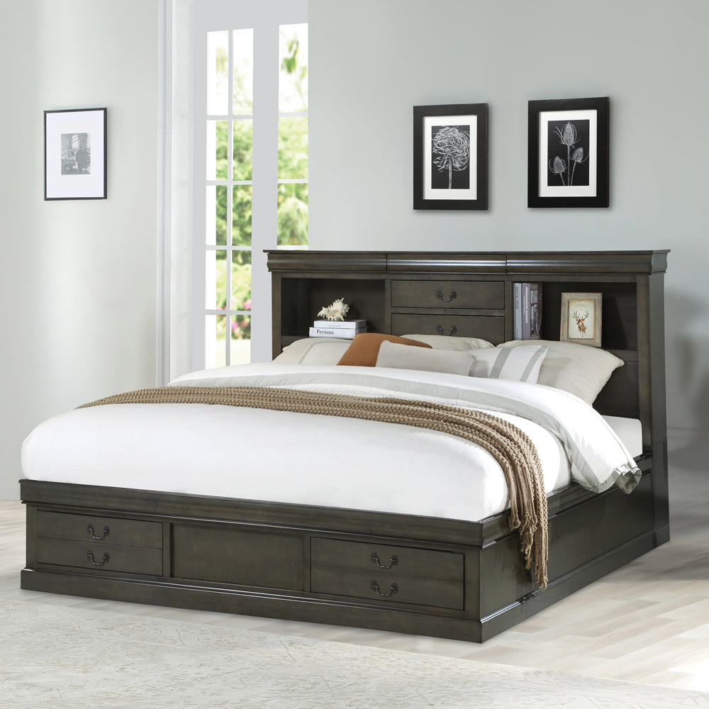ACME Louis Philippe III Dark Gray Queen Bed with Storage Model 24930Q