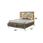 ACME Skylar LED Synthetic Leather & Dark Champagne Queen Bed with Storage & LED Model 25320Q