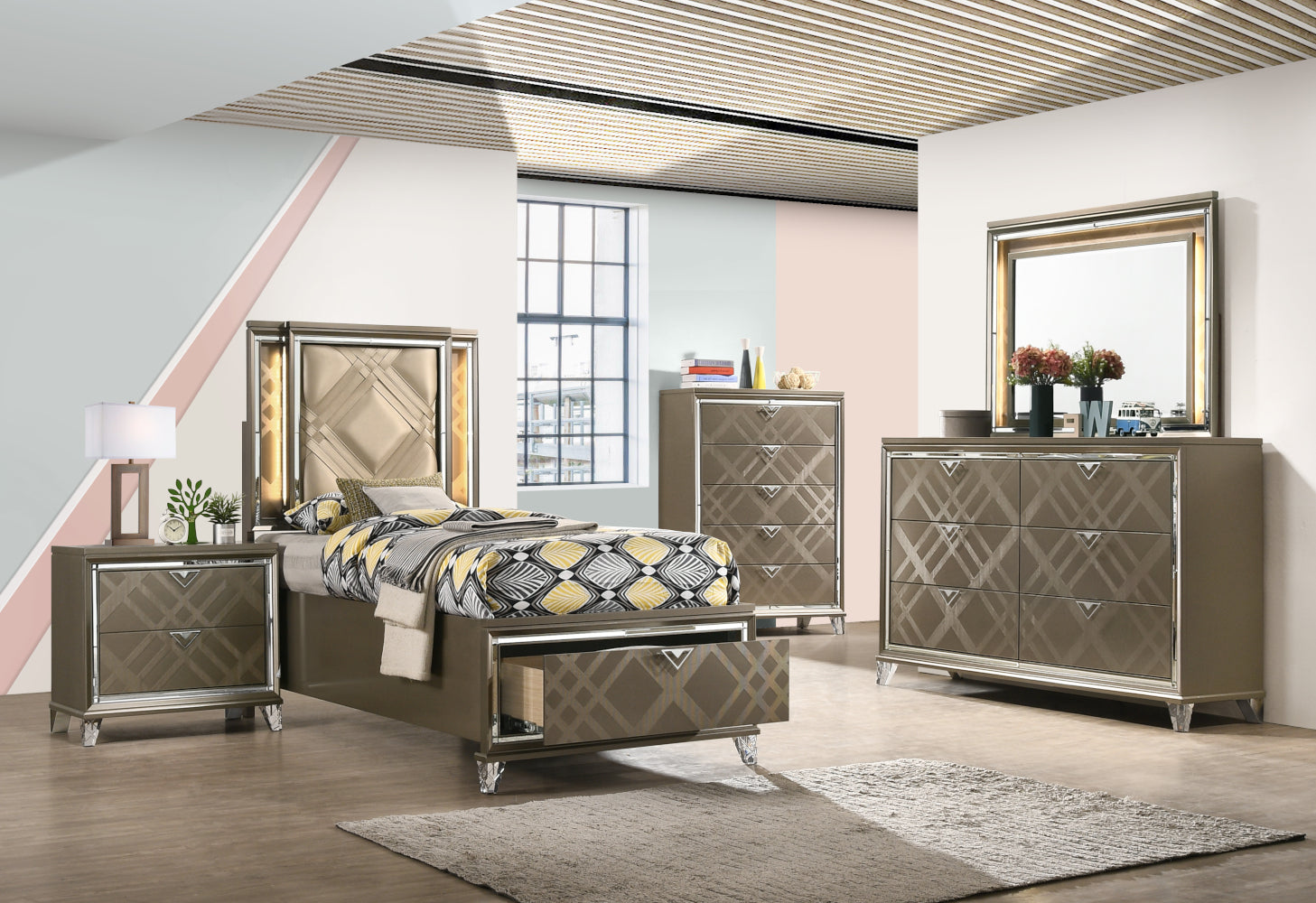 ACME Skylar LED & Dark Champagne Mirror with LED Model 25324