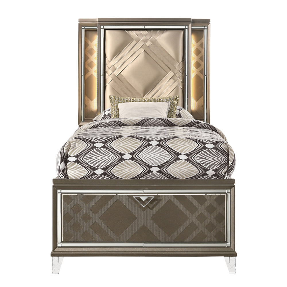 ACME Skylar LED Synthetic Leather & Dark Champagne Full Bed with Storage & LED Model 25335F