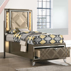ACME Skylar LED Synthetic Leather & Dark Champagne Full Bed with Storage & LED Model 25335F