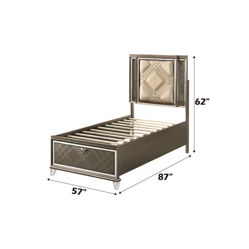 ACME Skylar LED Synthetic Leather & Dark Champagne Full Bed with Storage & LED Model 25335F
