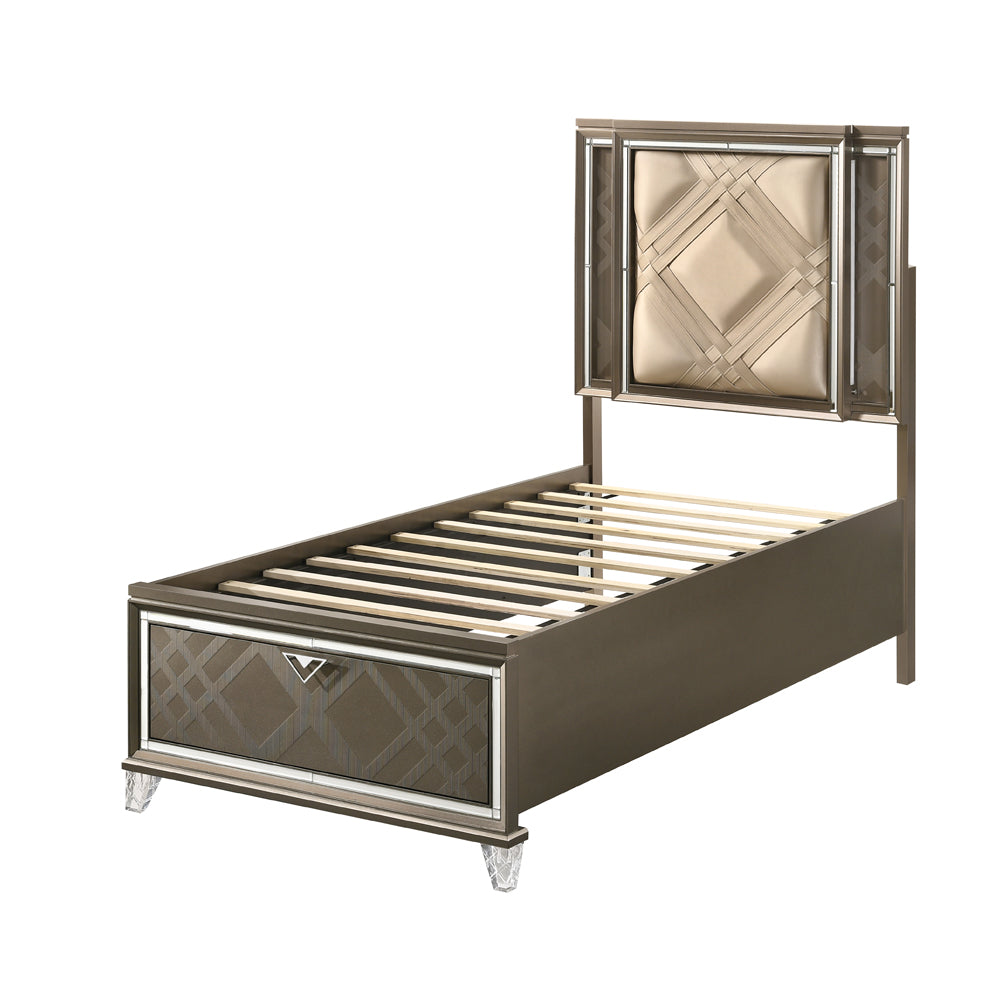 ACME Skylar LED Synthetic Leather & Dark Champagne Twin Bed with Storage & LED Model 25340T