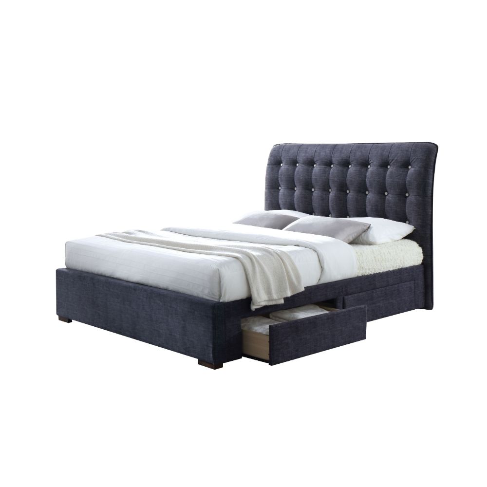 ACME Drorit Dark Gray Fabric Eastern King Bed with Storage Model 25677EK