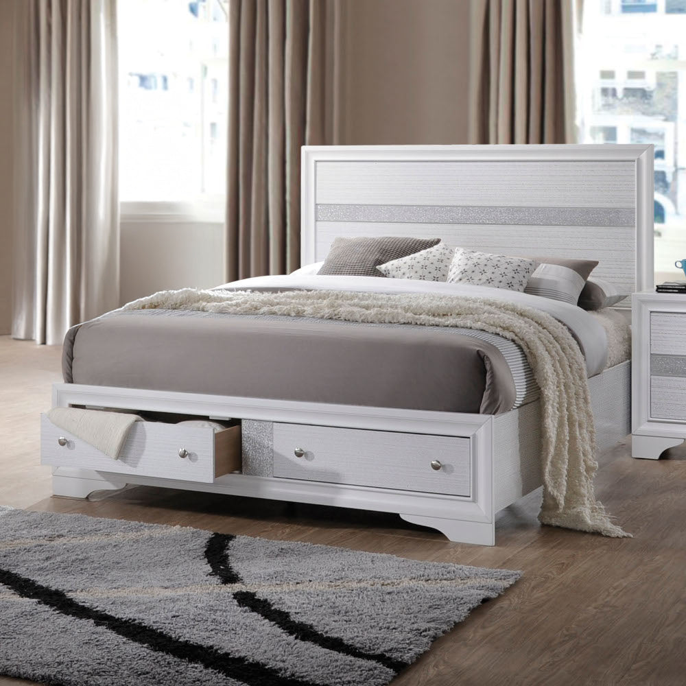 ACME Naima White Eastern King Bed with Storage Model 25767EK