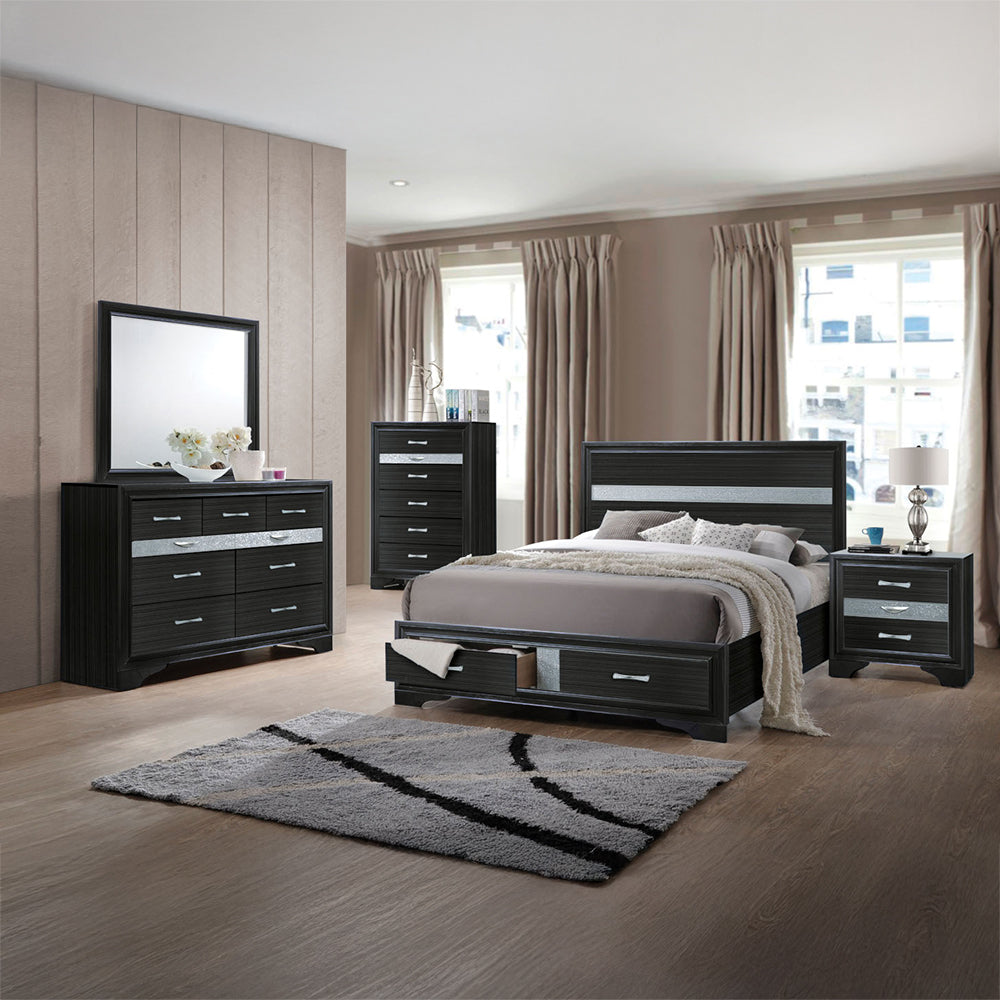 ACME Naima Black Queen Bed with Storage Model 25900Q