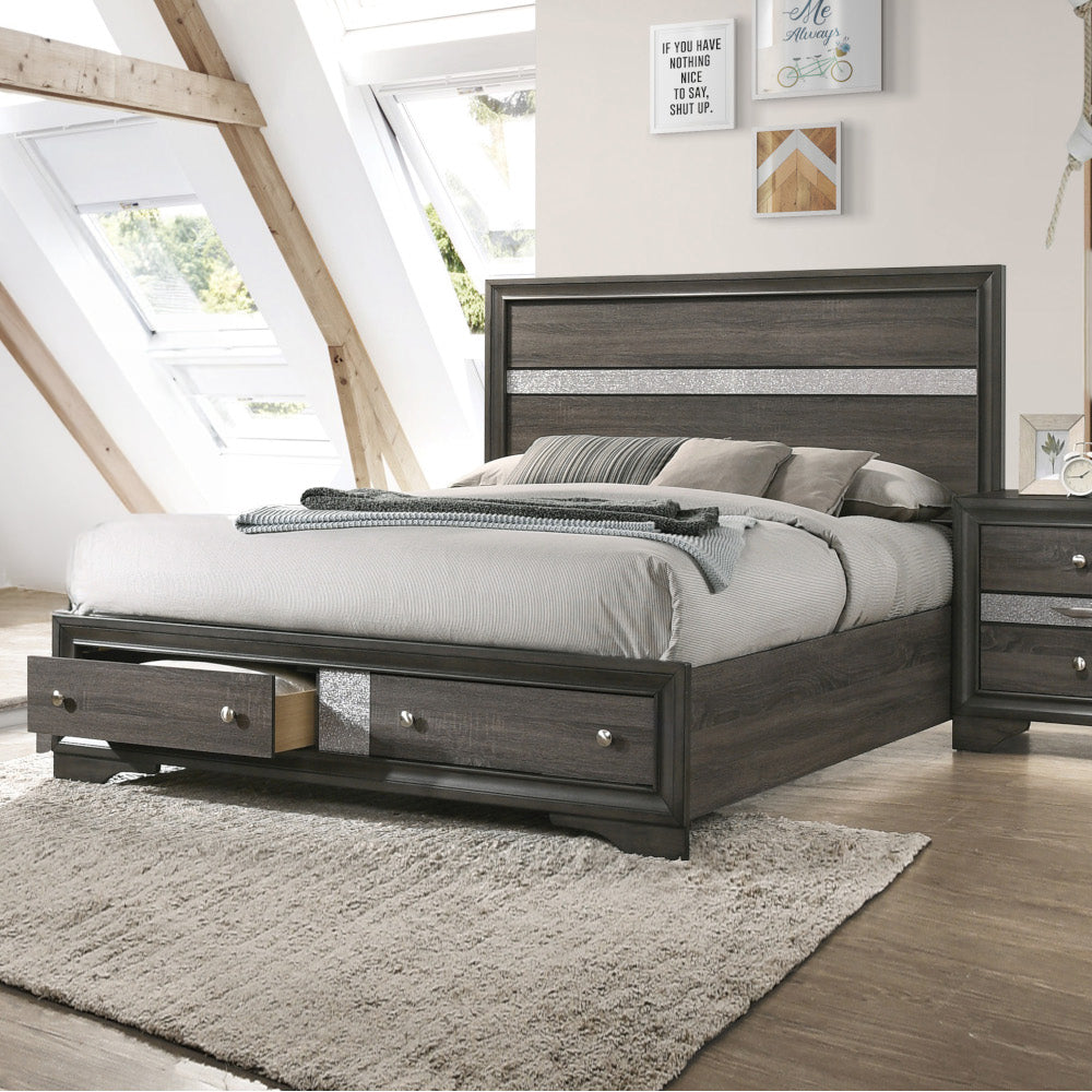 ACME Naima Gray Queen Bed with Storage Model 25970Q