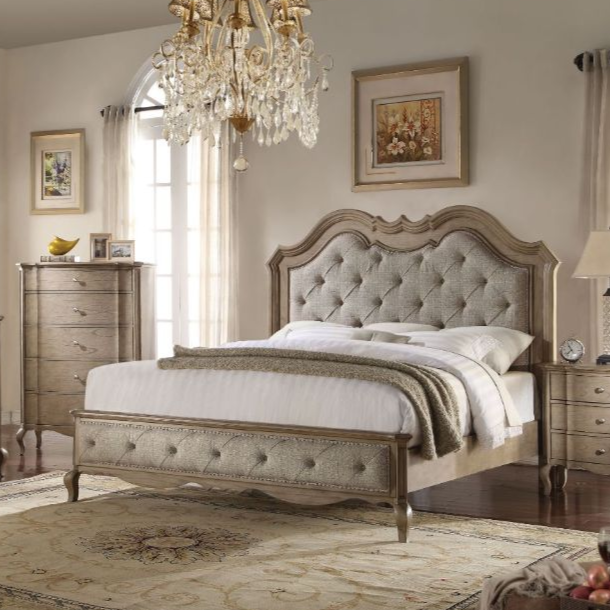 ACME Chelmsford Beige Fabric & Antique Taupe Eastern King Bed Model 26047EK