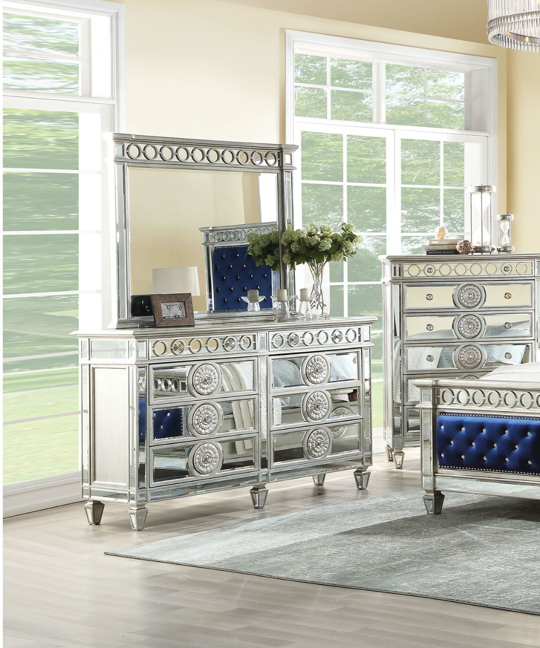 ACME Varian Mirrored & Sliver Dresser Model 26155