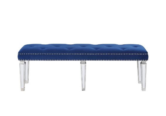 ACME Varian Blue Velvet Mirrored & Sliver Bench Model 26157