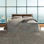ACME Brancaster Retro Brown Top Grain Leather & Aluminum Queen Bed Model 26220Q