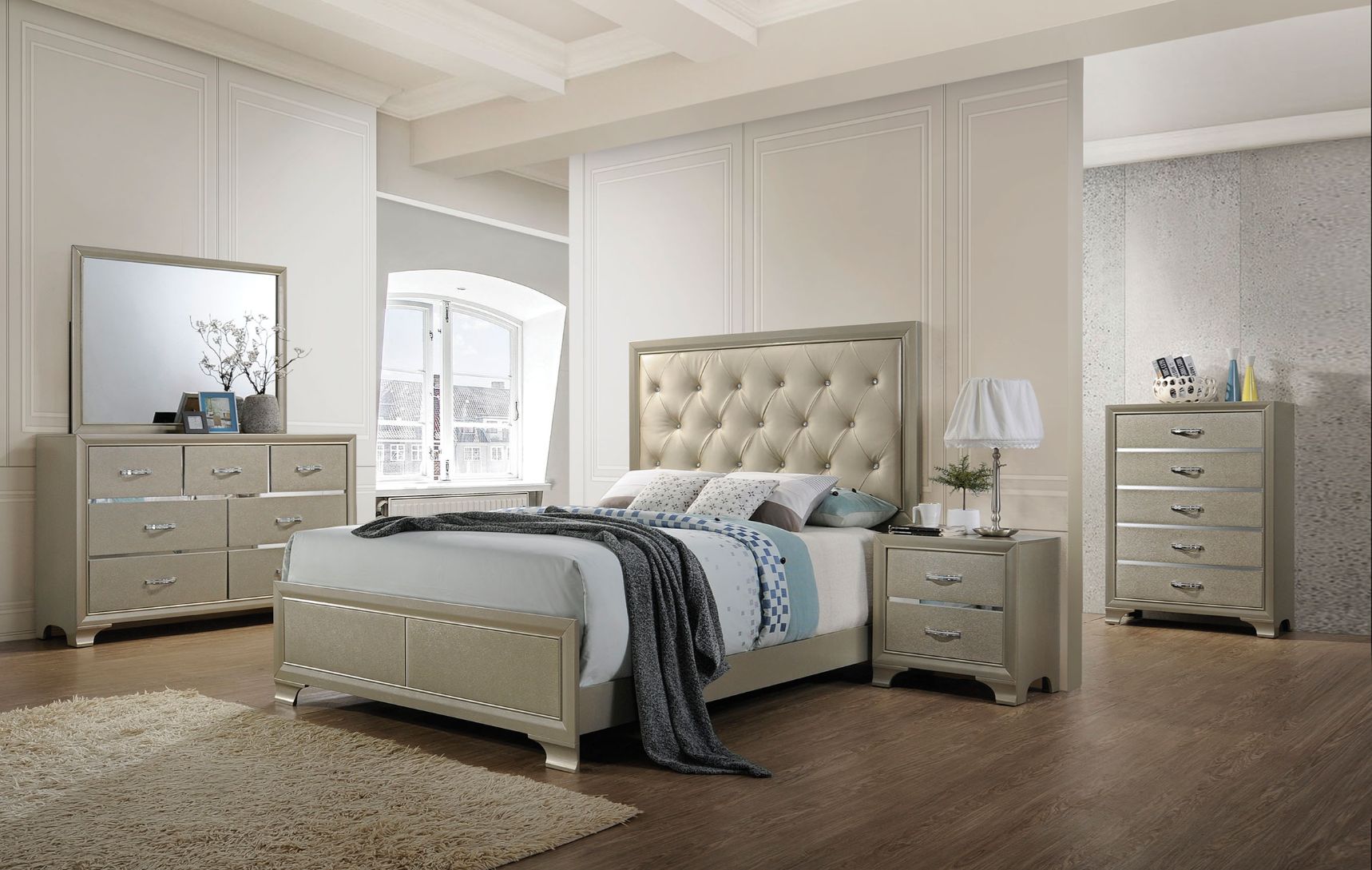 ACME Carine Synthetic Leather & Champagne Queen Bed Model 26240Q
