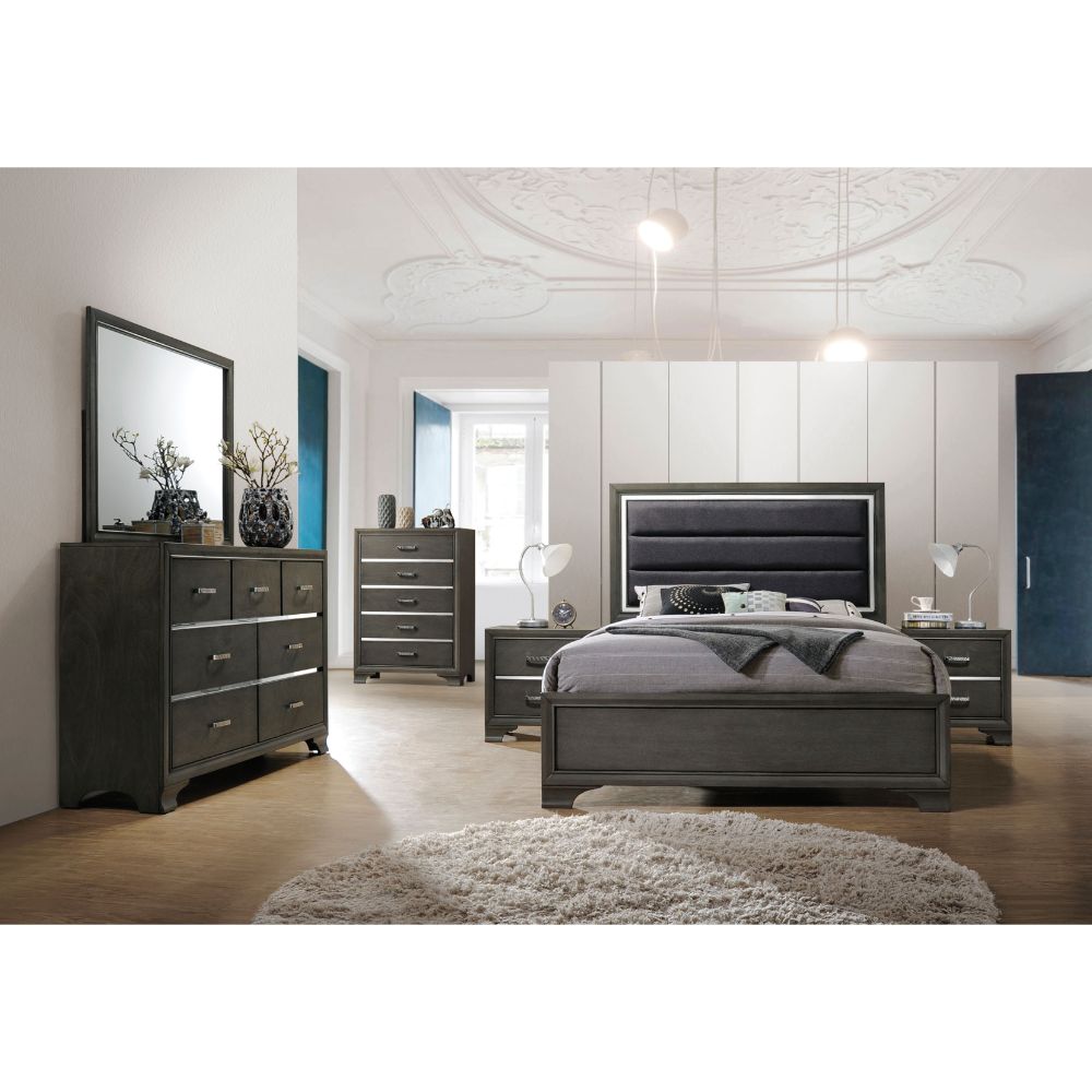 ACME Carine II Fabric & Gray Eastern King Bed Model 26257EK