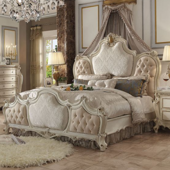ACME Picardy Fabric & Antique Pearl Eastern King Bed Model 26877EK