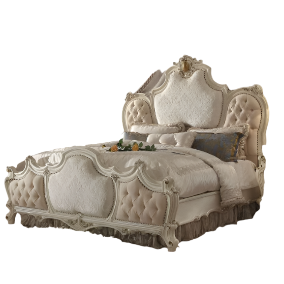 ACME Picardy Fabric & Antique Pearl Eastern King Bed Model 26877EK