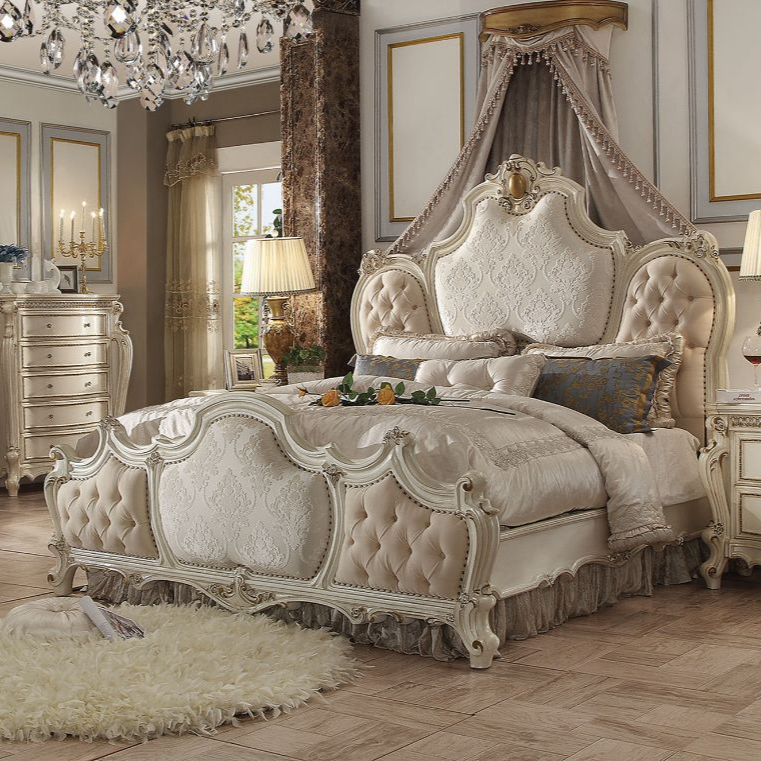 ACME Picardy Fabric & Antique Pearl Queen Bed Model 26880Q