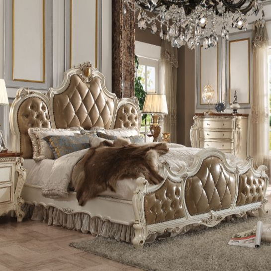 ACME Picardy Butterscotch Synthetic Leather & Antique Pearl California King Bed Model 26894CK