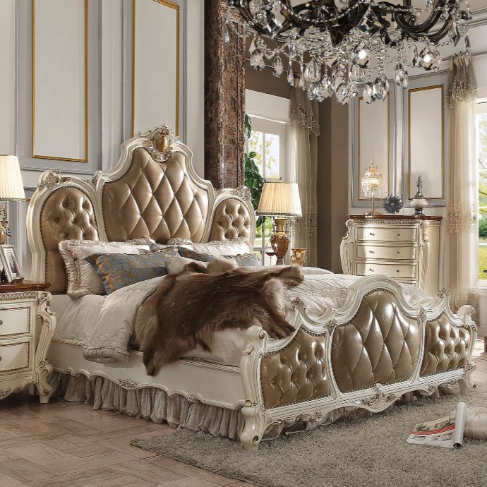 ACME Picardy Butterscotch Synthetic Leather & Antique Pearl Queen Bed Model 26900Q