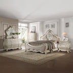 ACME Ragenardus Beige Linen & Antique White Eastern King Bed Model 27007EK