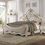 ACME Ragenardus Beige Linen & Antique White Queen Bed Model 27010Q