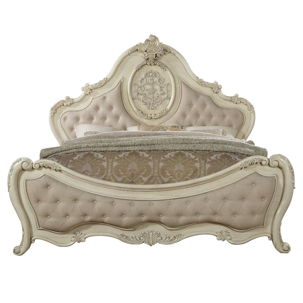 ACME Ragenardus Beige Linen & Antique White Queen Bed Model 27010Q