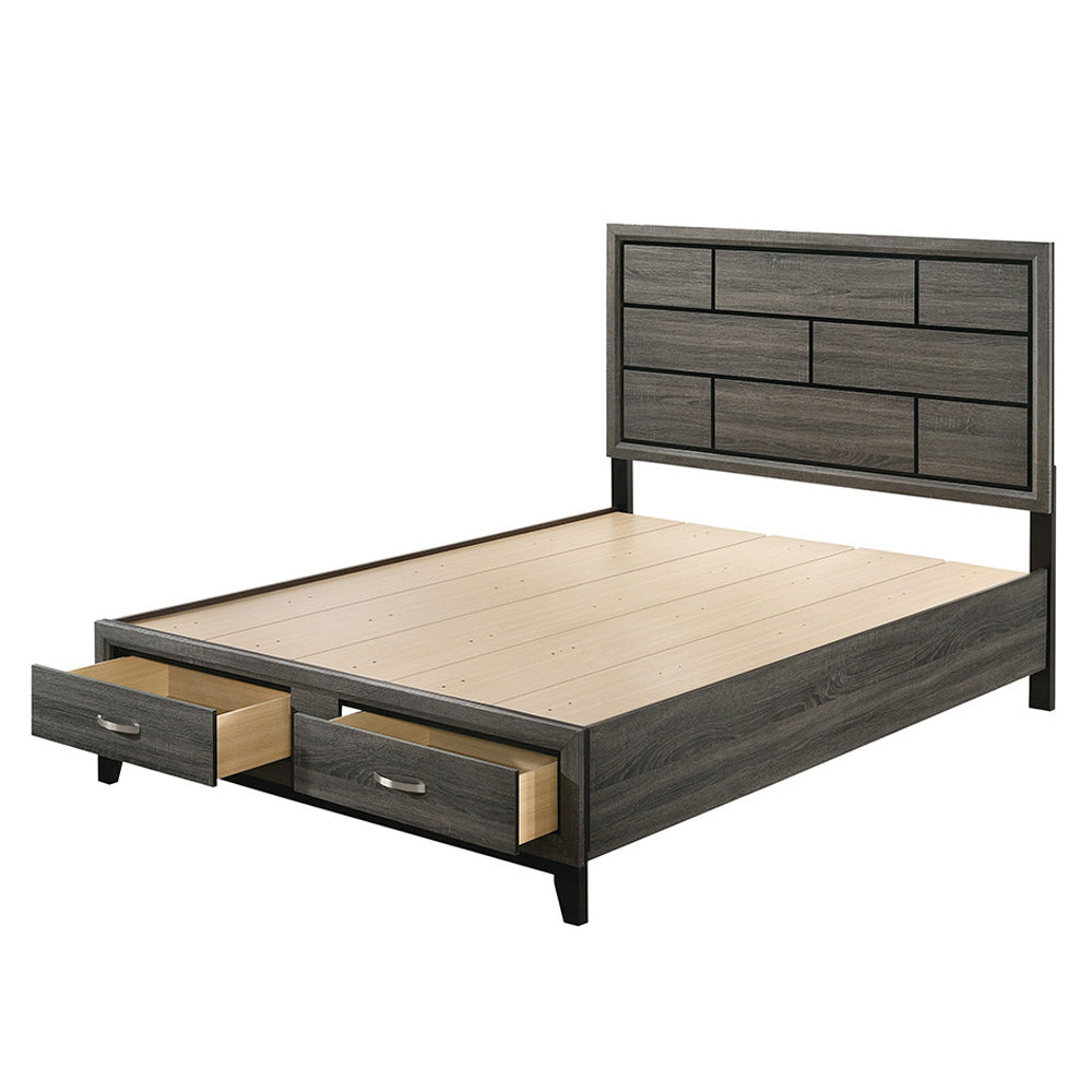 ACME Valdemar Weathered Gray Eastern King Bed with Storage Model 27057EK