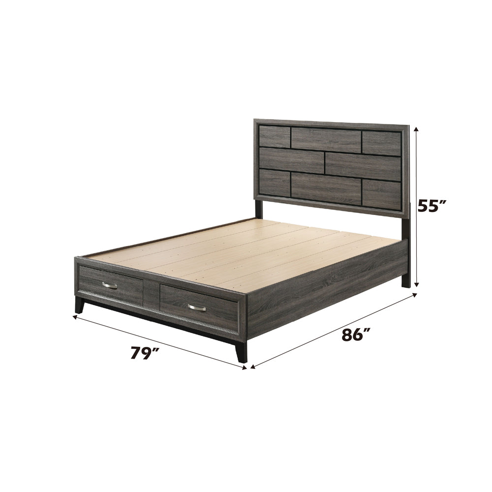ACME Valdemar Weathered Gray Eastern King Bed with Storage Model 27057EK
