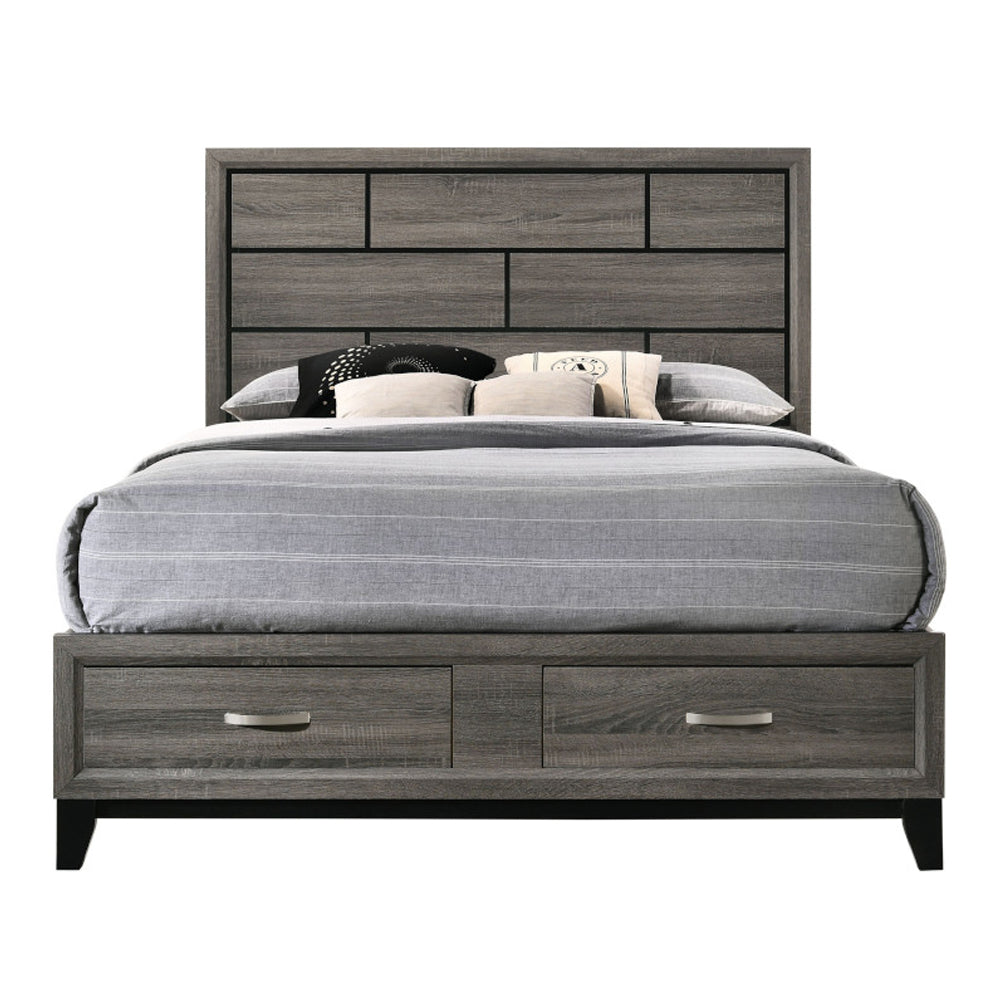 ACME Valdemar Weathered Gray Queen Bed with Storage Model 27060Q