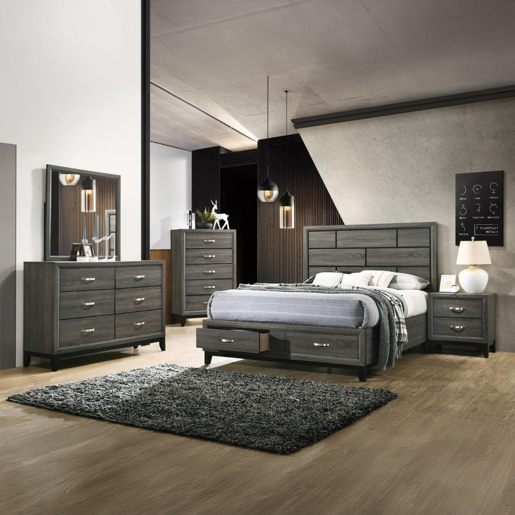 ACME Valdemar Weathered Gray Queen Bed with Storage Model 27060Q