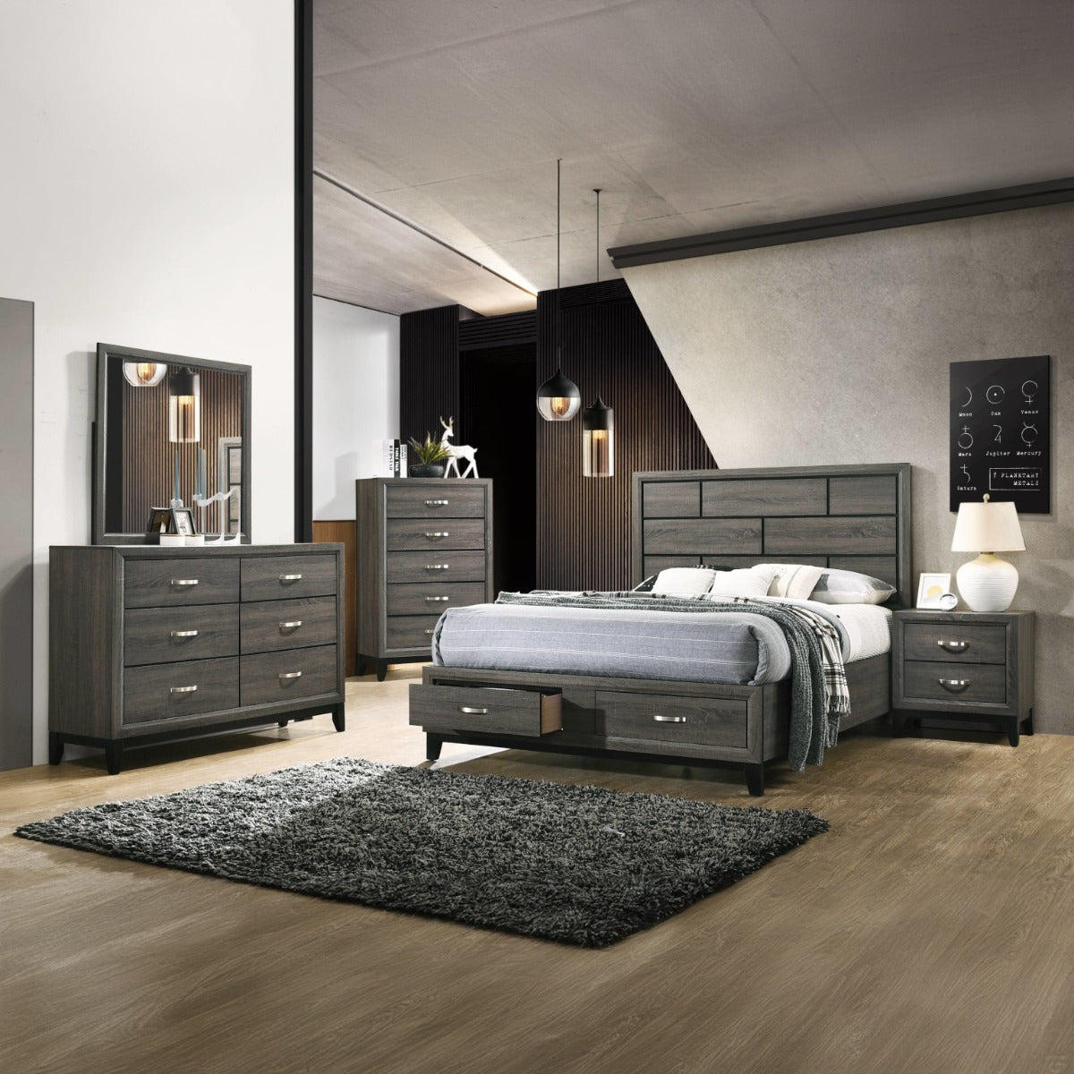 ACME Valdemar Weathered Gray Queen Bed with Storage Model 27060Q