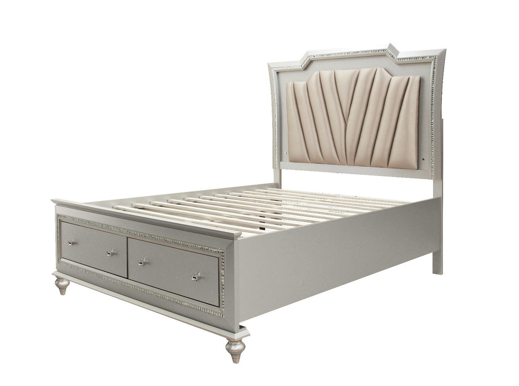 ACME Kaitlyn Synthetic Leather & Champagne California King Bed with Storage & LED Model 27224CK